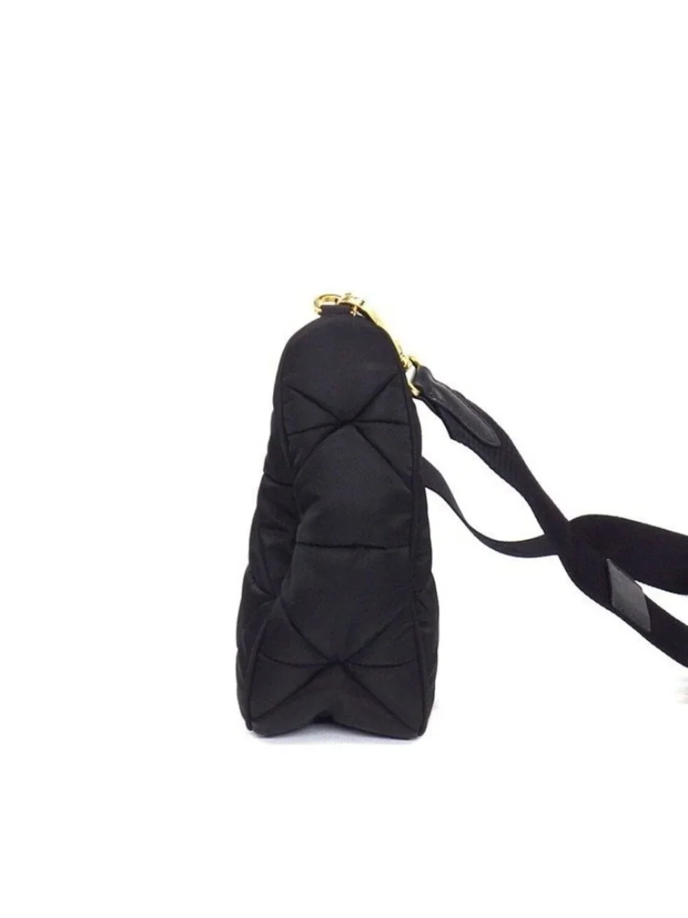 Prada Shoulder Bag Patted Quilted Re-Nylon Black Recycled Polyamide Gold